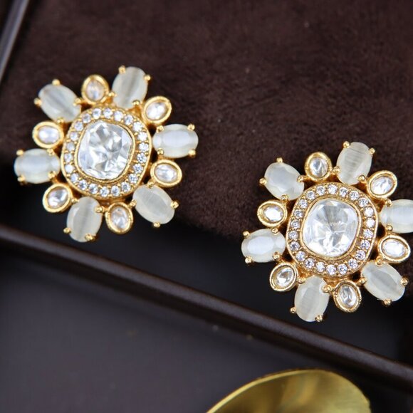 Royal Bloom Brass Earrings with Kundan  JP16